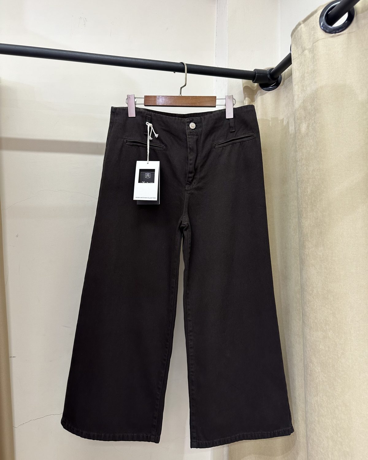 شلوار واید لگ کتان قهوه ای کد 4018/6